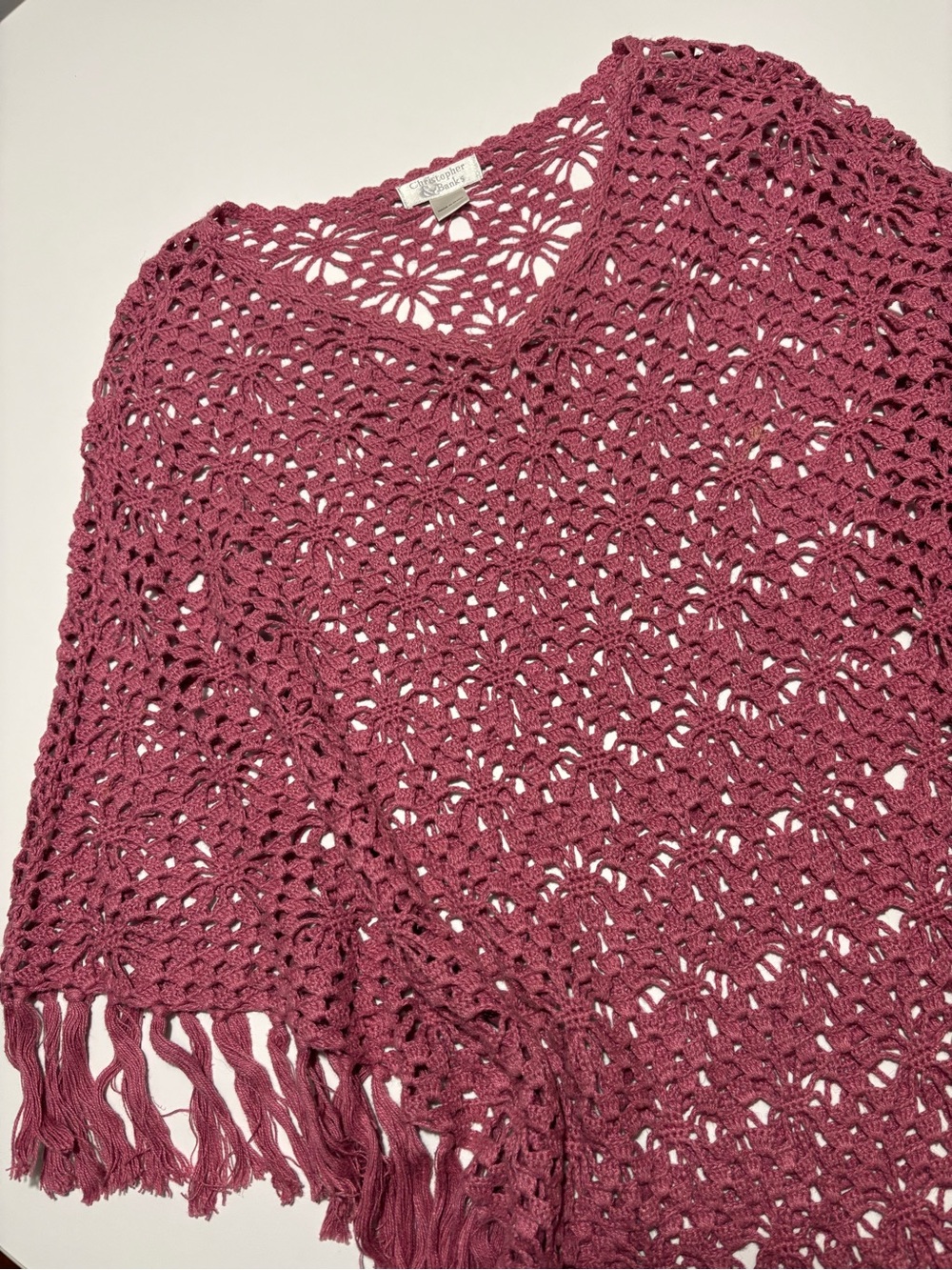 Christopher & Banks Pink Crochet Cotton Poncho Boho Festival